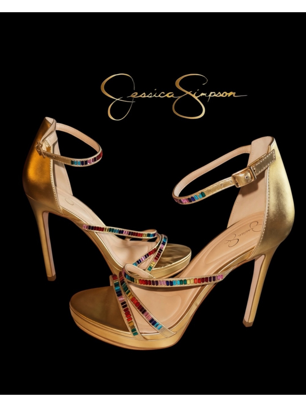 Jessica Simpson Embla High Gold Embellished Platform Heels Size 5.5